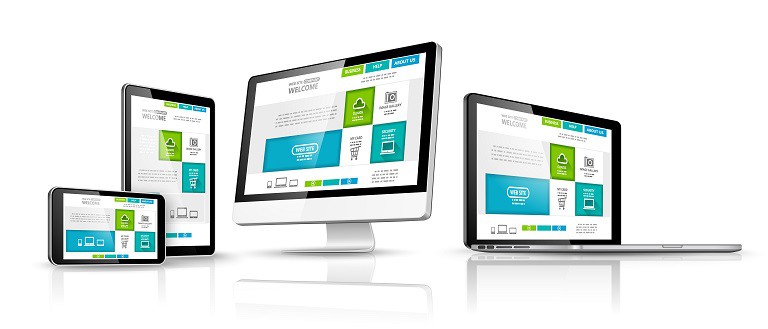 Modern devices with web design template. Vector illustration